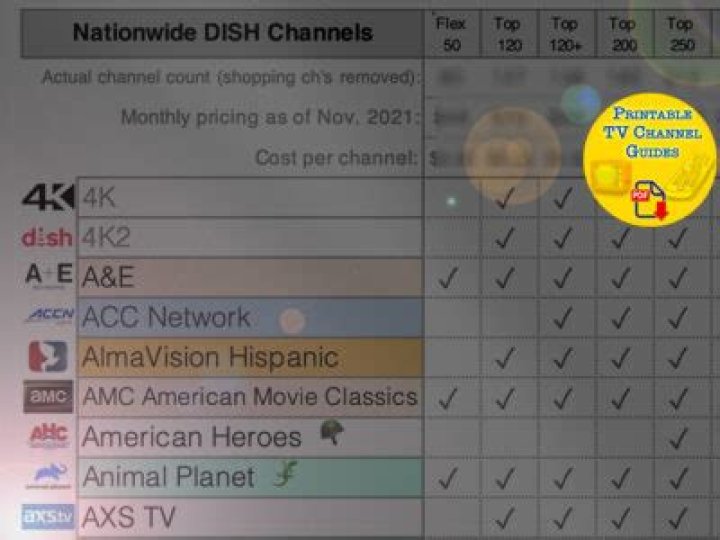 DISH Network Packages Comparison 2021 Printable Channel Guides