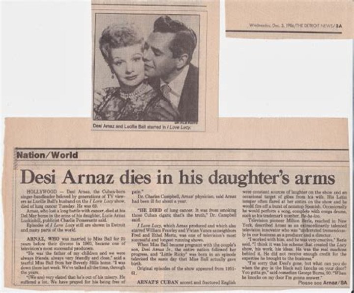 Lucy Archives Desi Arnaz dies in his daughter's arms 1986