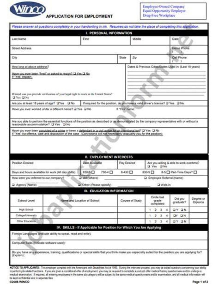 the winco foods application