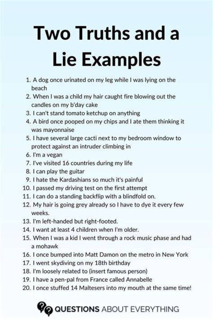 Two Truths and a Lie 100 Great Lie Examples & How to Play Parade